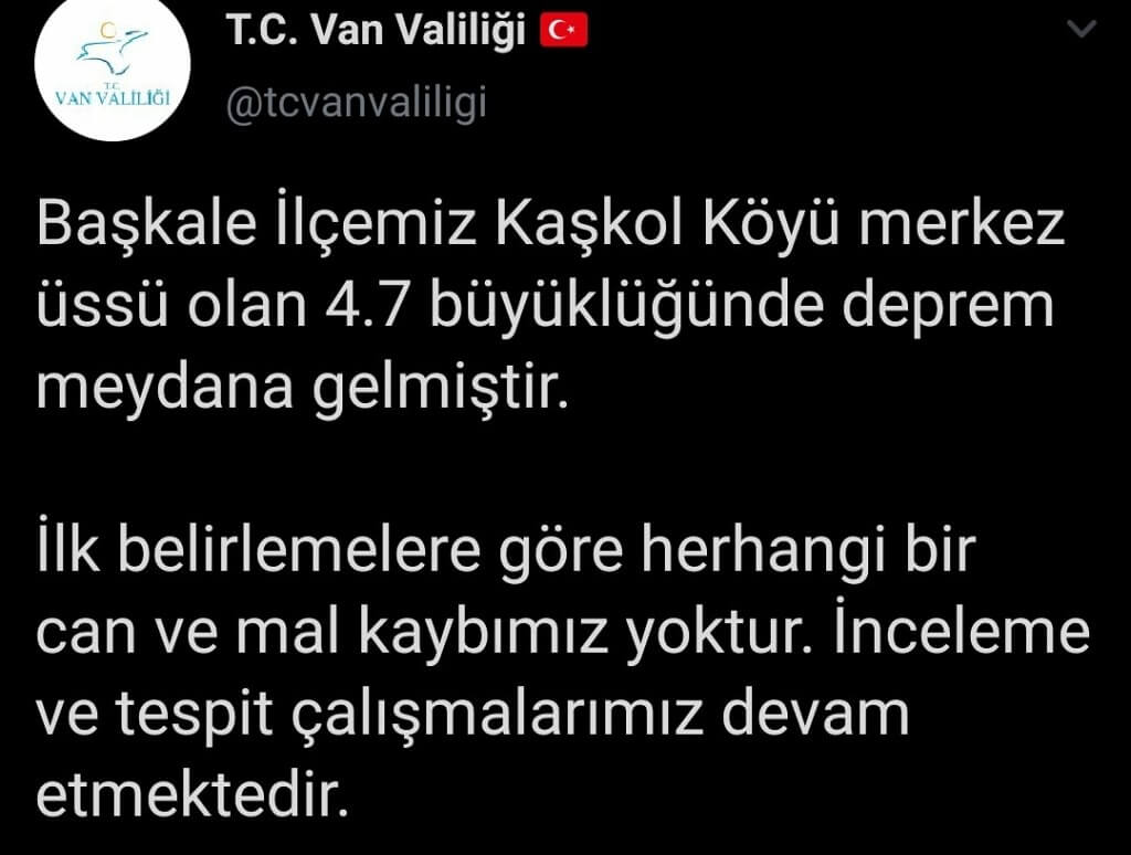 Van Valiliği Depremle ilgili açıklama yaptı